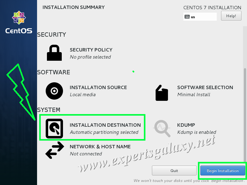 CentOS Automatic Partitioning Selected