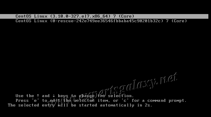 CentOS Linux Core Boot Menu
