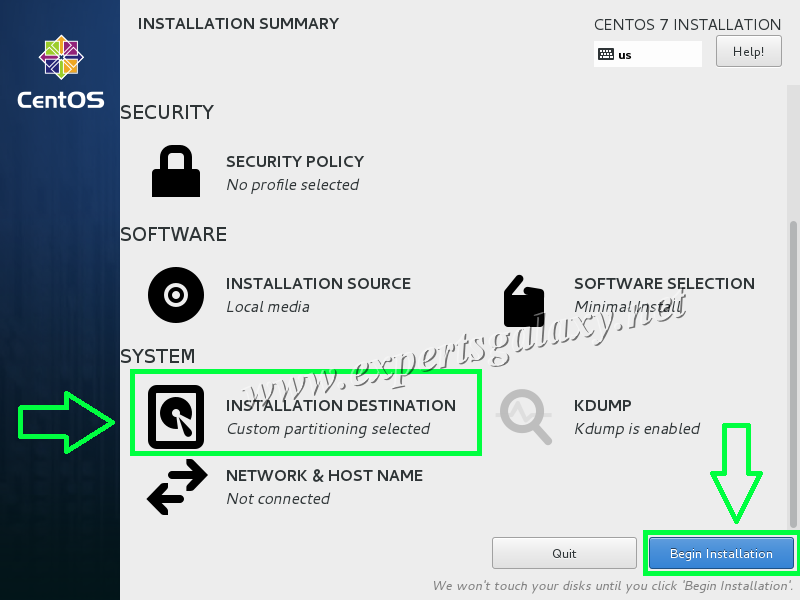 CentOS Linux Custom Partitioning Selected