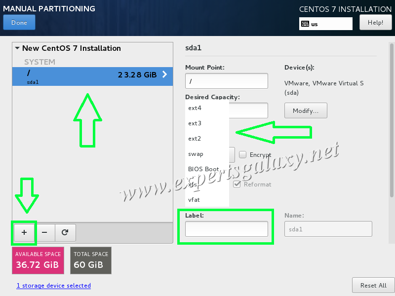 CentOS Mount Point Customization Options