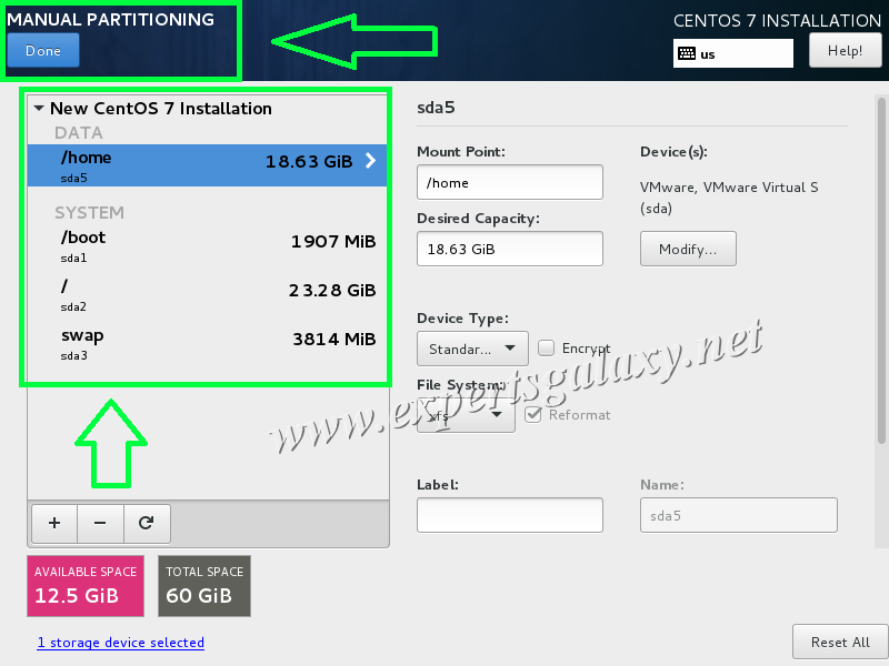 Successfully Created Standard Linux Partitions